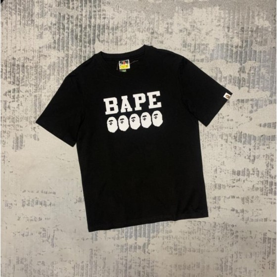 Black BAPE T-Shirt with "BAPE" and Ape Head Icons Print